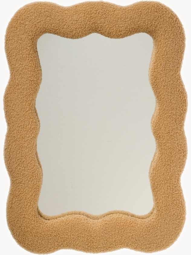 Mirror with teddy-effect fabric frame
