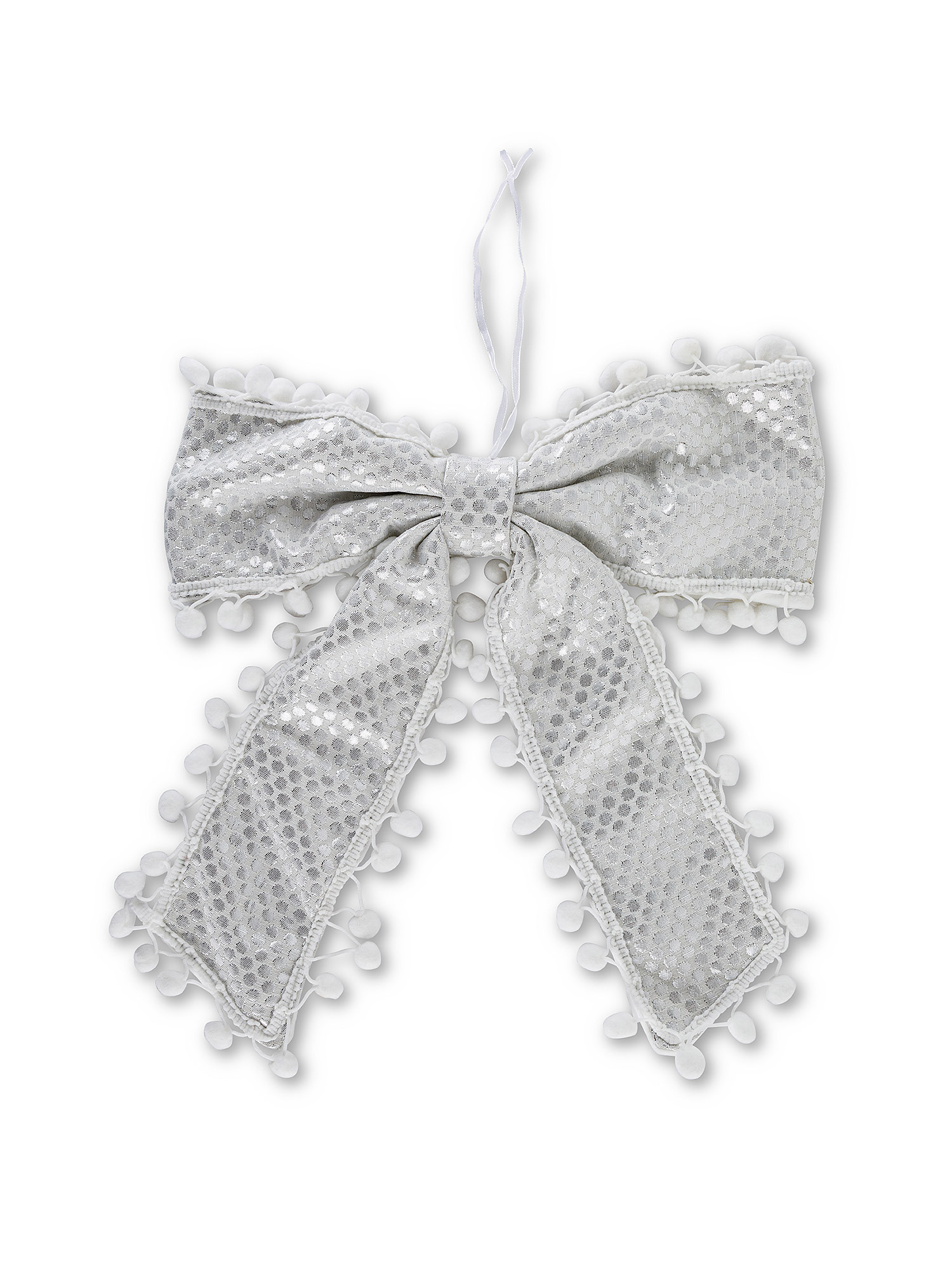 Decorative pompom fabric bow, White, large image number 0