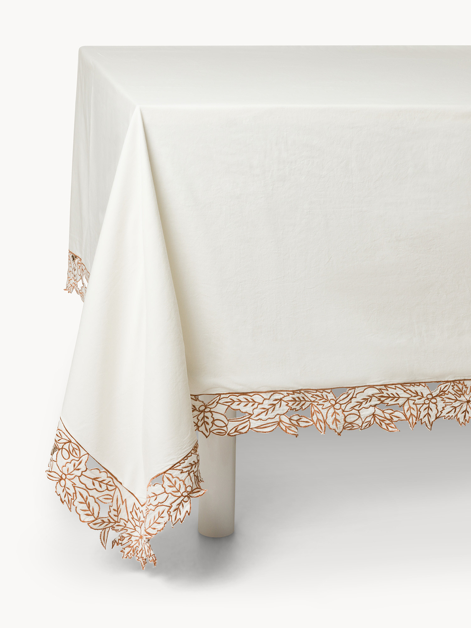 Cotton tablecloth with leaf embroidery, White, large image number 0