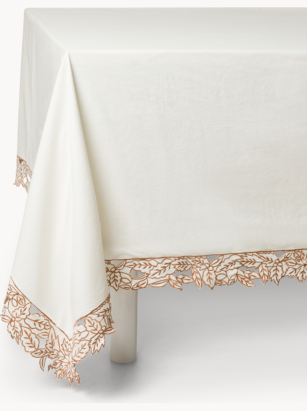 Cotton tablecloth with leaf embroidery
