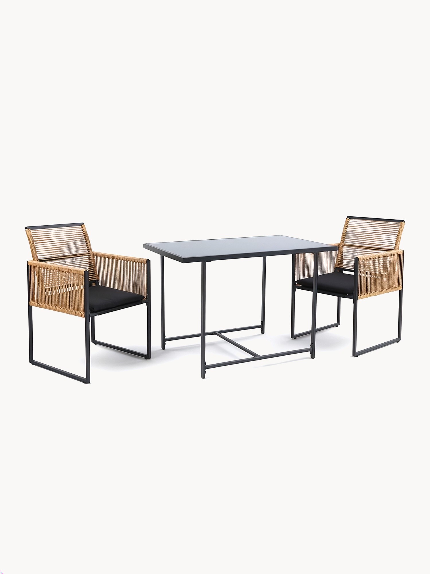 Set of 2 armchairs and dining table, Black / Brown, large image number 0