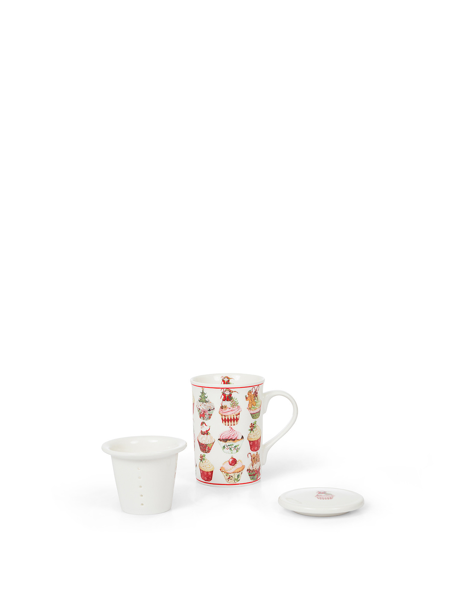 Tisaniera new bone china vintage, Bianco/Rosso, large image number 1