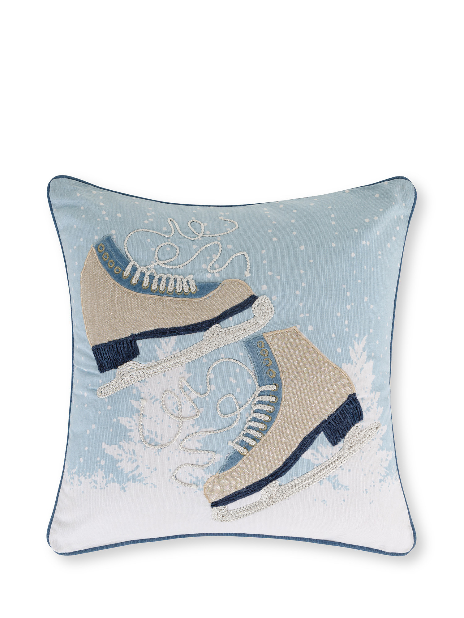Ice skates embroidered cushion 45x45 cm, Light Blue, large image number 0