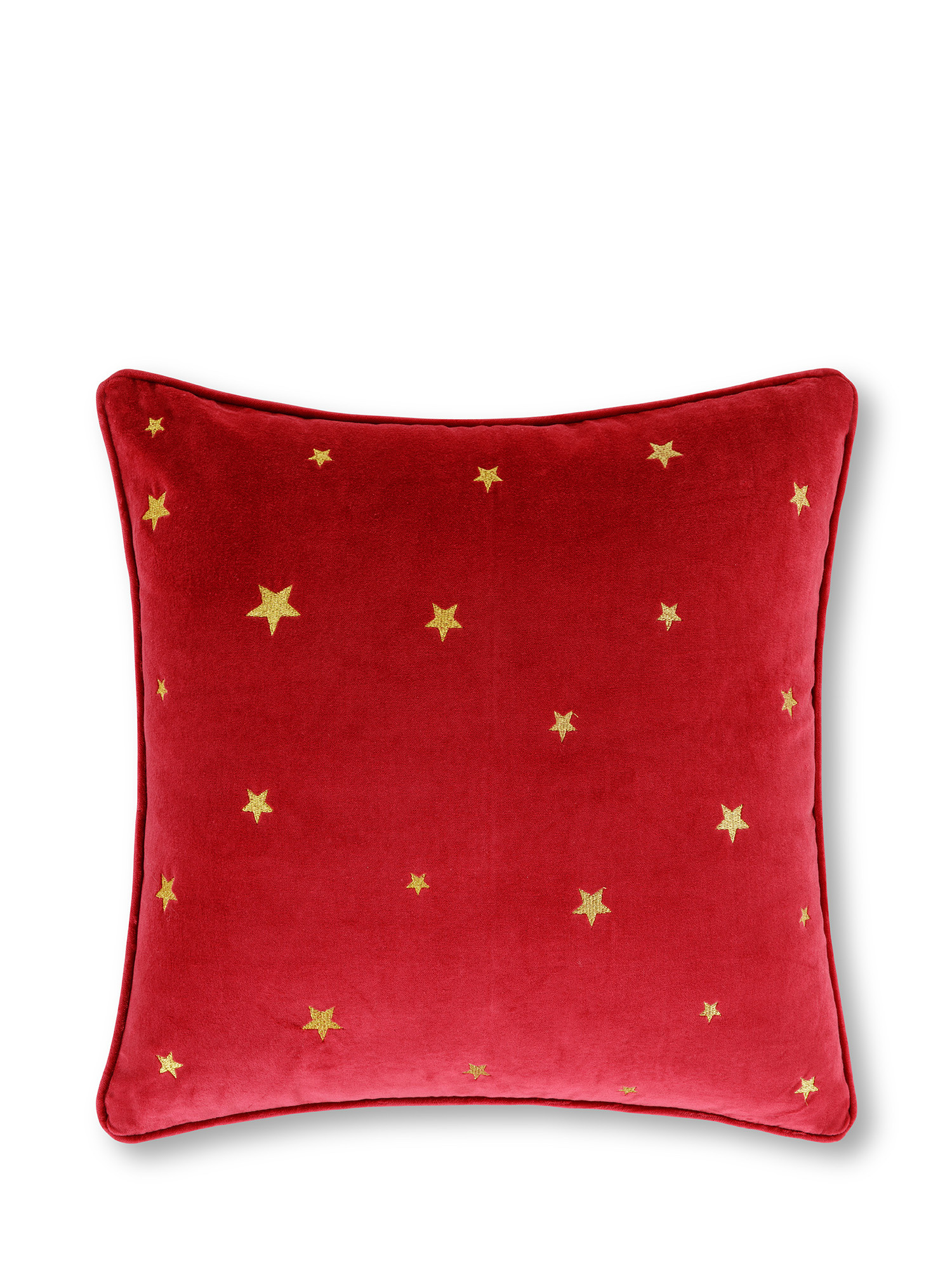 Velvet cushion with stars embroidered in lurex 45x45 cm, Red, large image number 0
