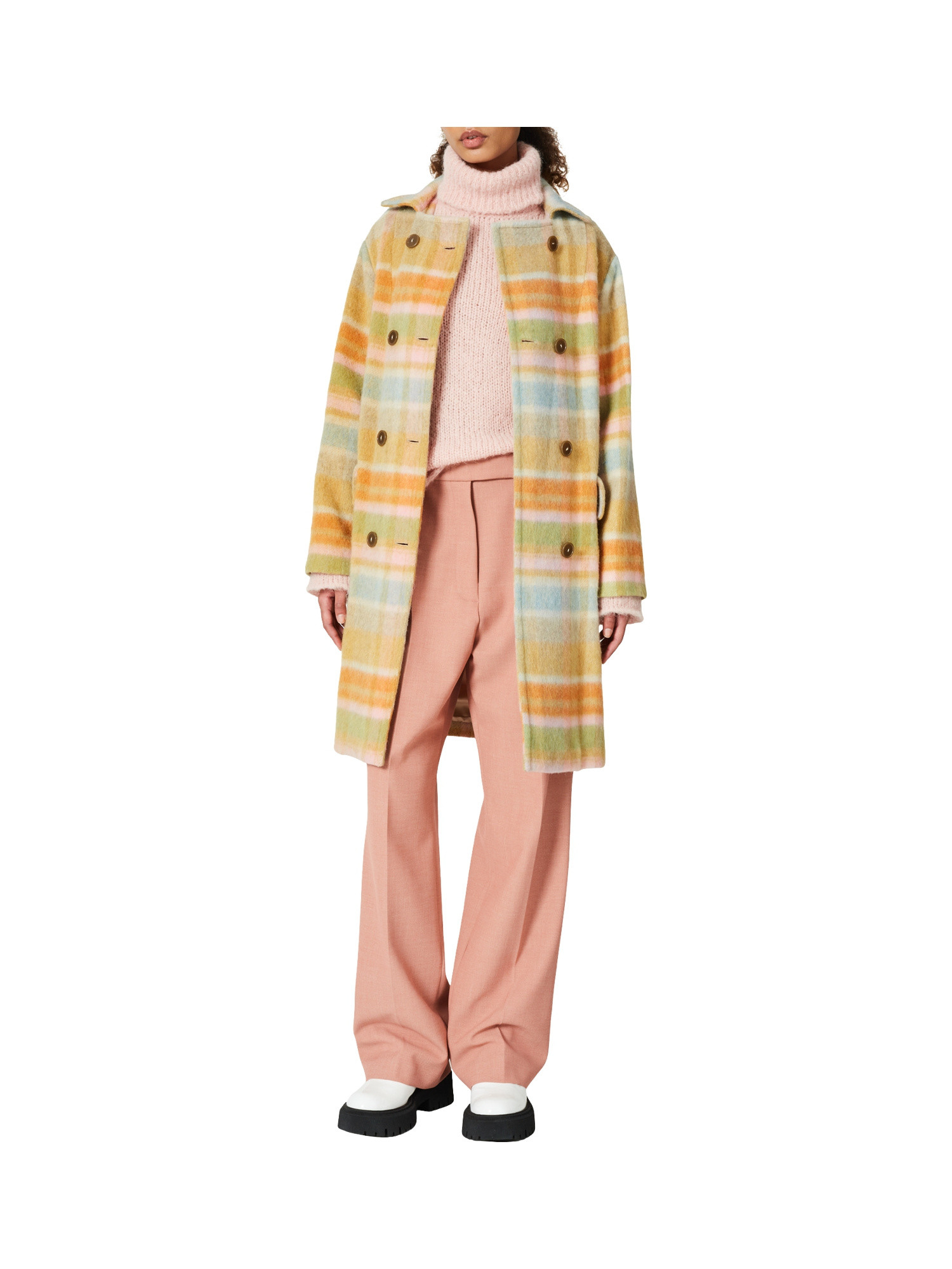 Cappotto in misto lana con fantasia check rosa, Multicolor, large image number 5
