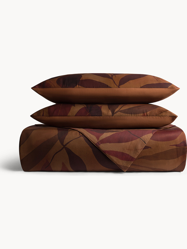 Flat sheet in cotton sateen with foliage print