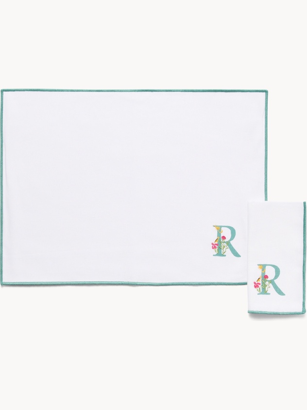 Pure cotton napkin and placemat set with initial R