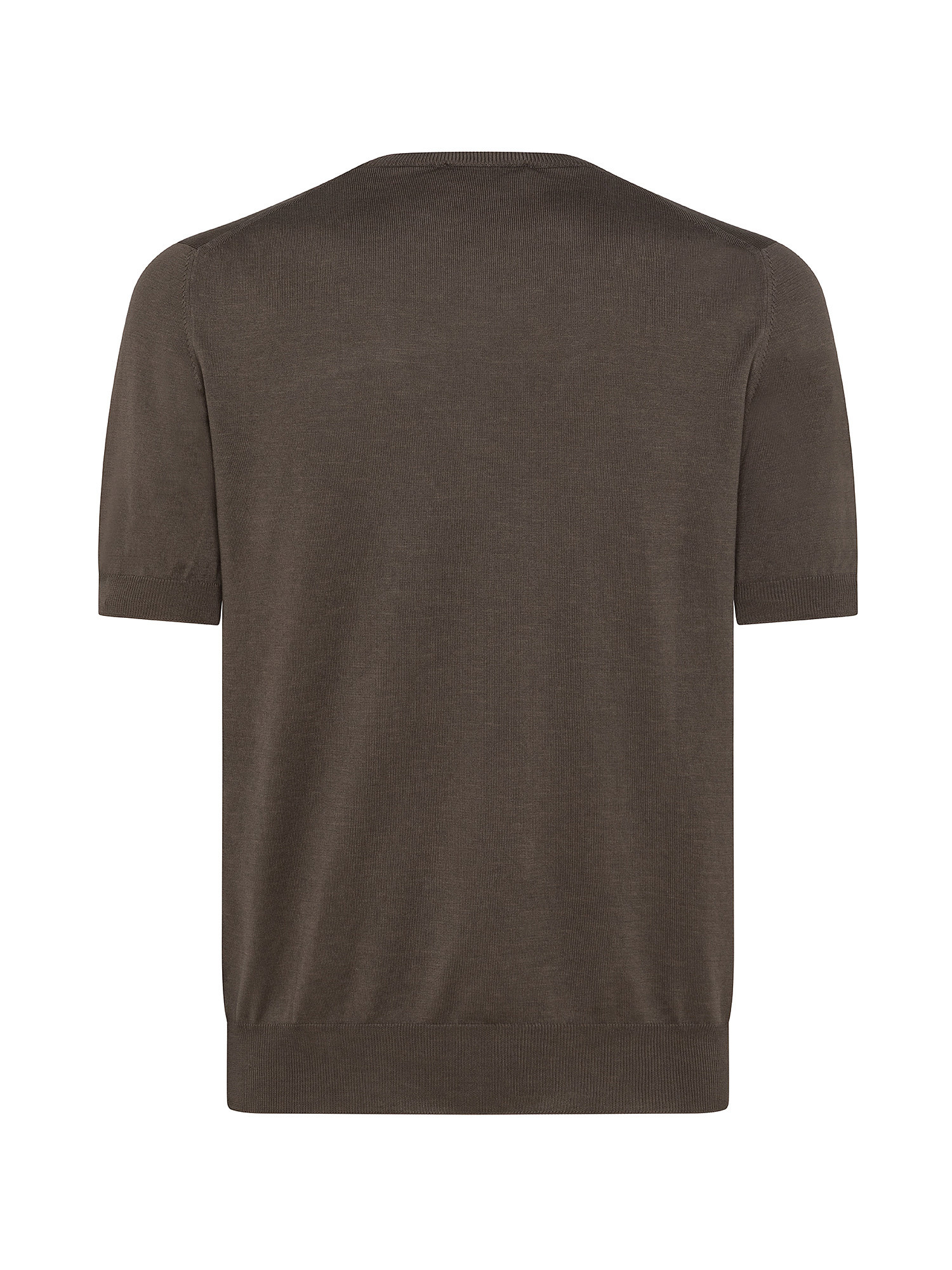 T-shirt in maglia a maniche corte in sottile cotone organico biologico effetto Vintage, Marrone, large