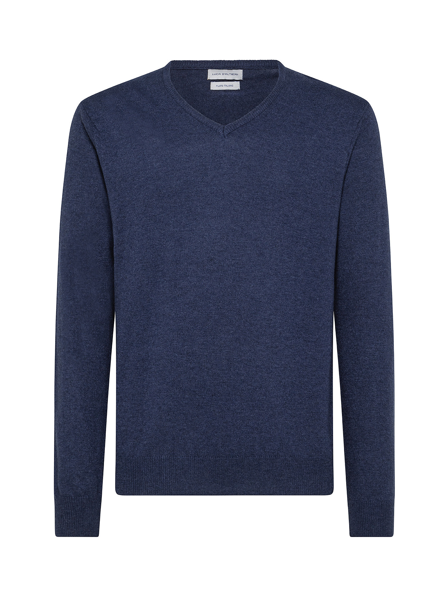 Cashmere Blend V-neck sweater with noble fibers, Denim, large image number 0
