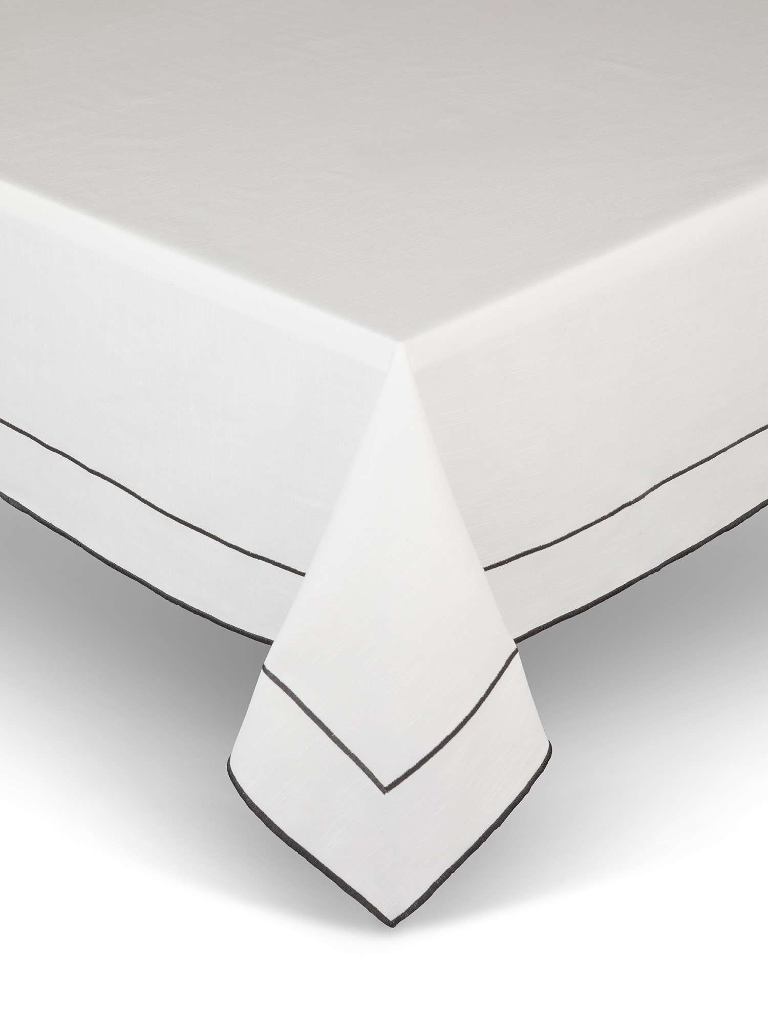 Cotton slub tablecloth with overlock, White, large image number 0