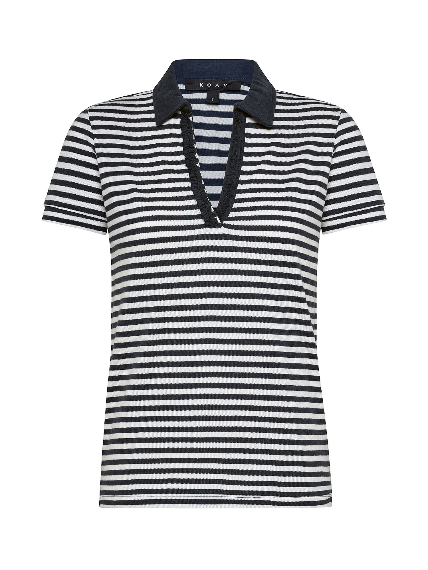 Striped polo shirt with rouches, Dark Blue, large image number 0