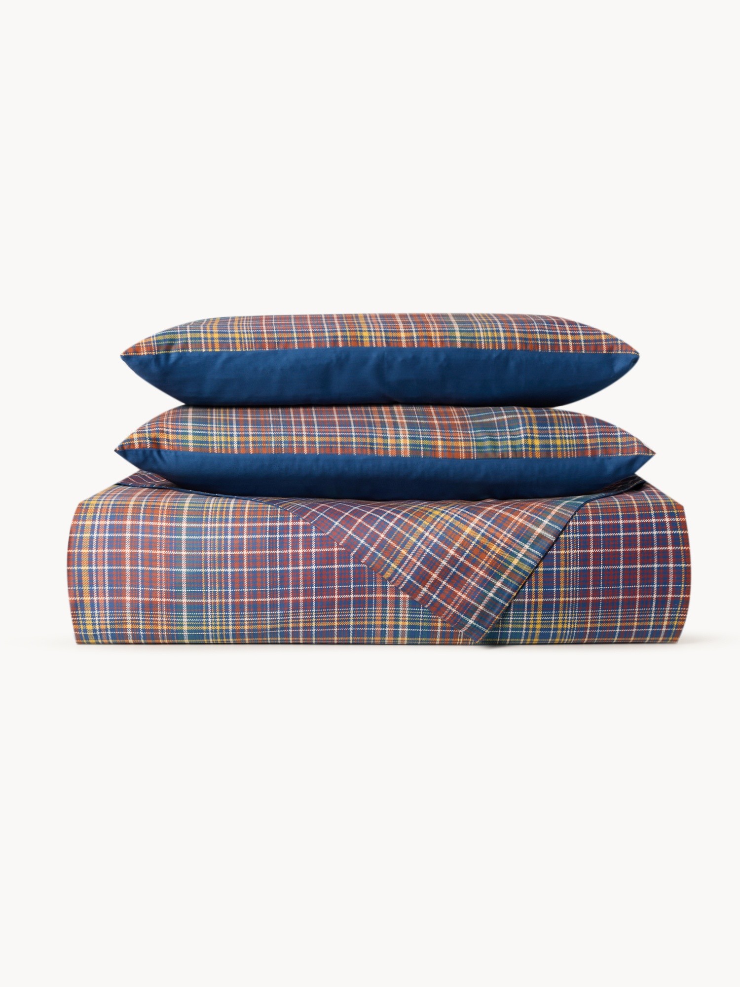 Tartan cotton sateen flat sheet, Blue, large image number 0