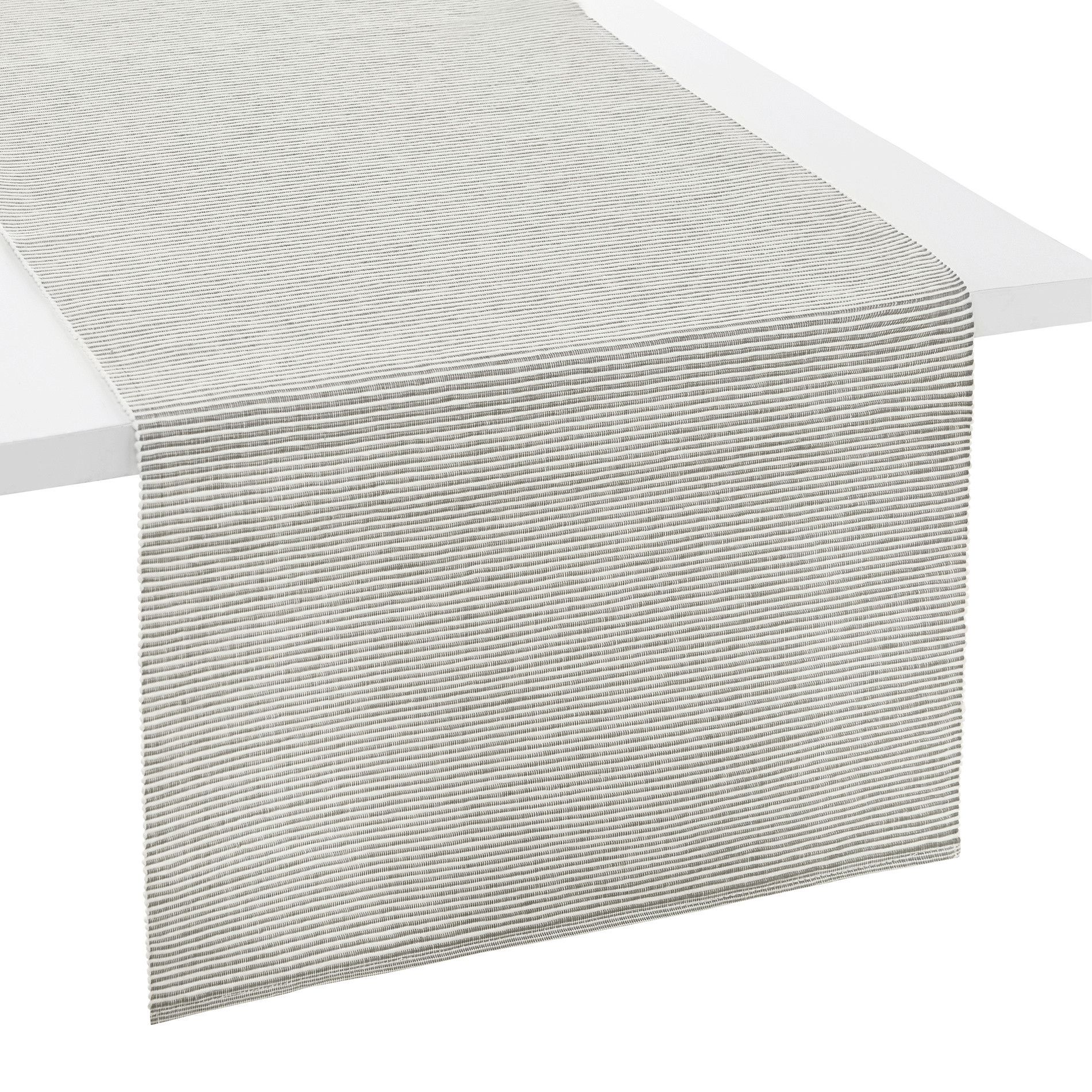 Striped and ribbed cotton table runner, White / Grey, large image number 0