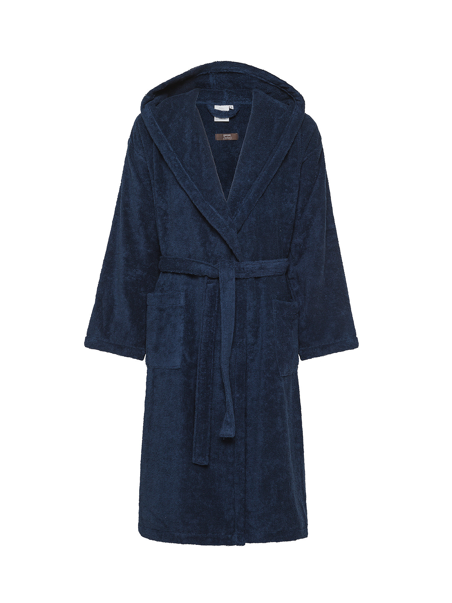 Zefiro solid color 100% cotton bathrobe, Dark Blue, large image number 0