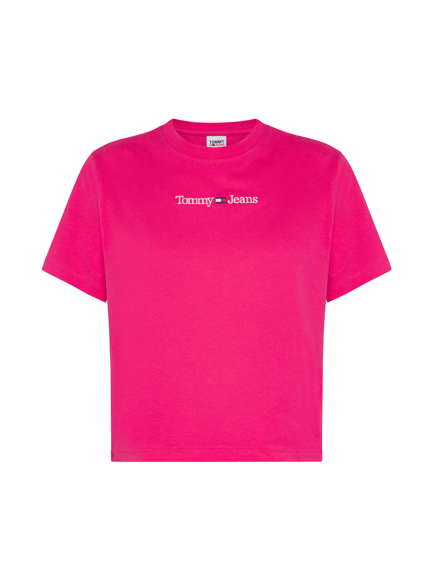 Tommy Jeans - T-shirt con logo ricamato in cotone, Rosa fuxia, large image number 0