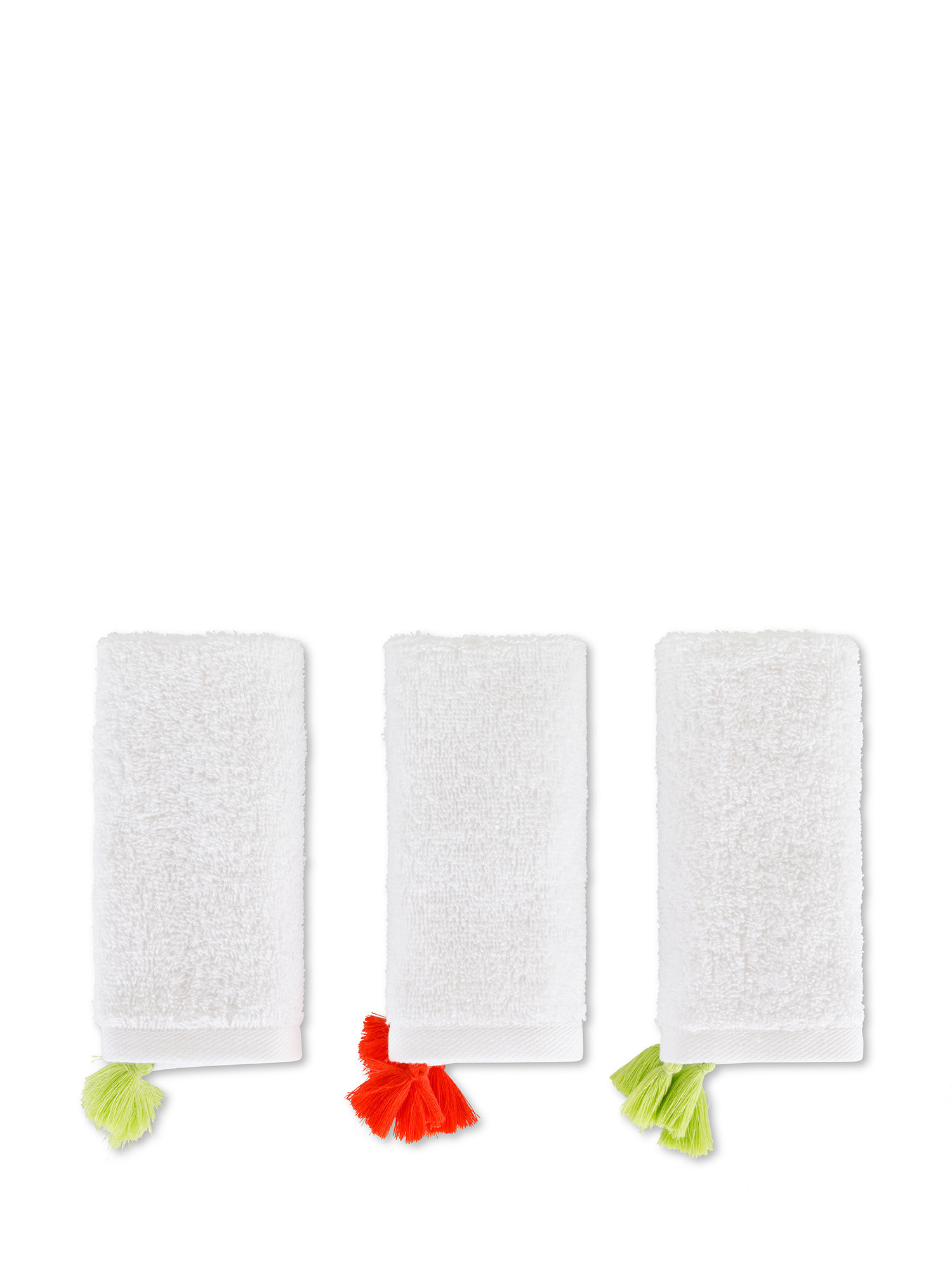 Set of 3 solid color pure cotton terry cloths with applications, White, large image number 0