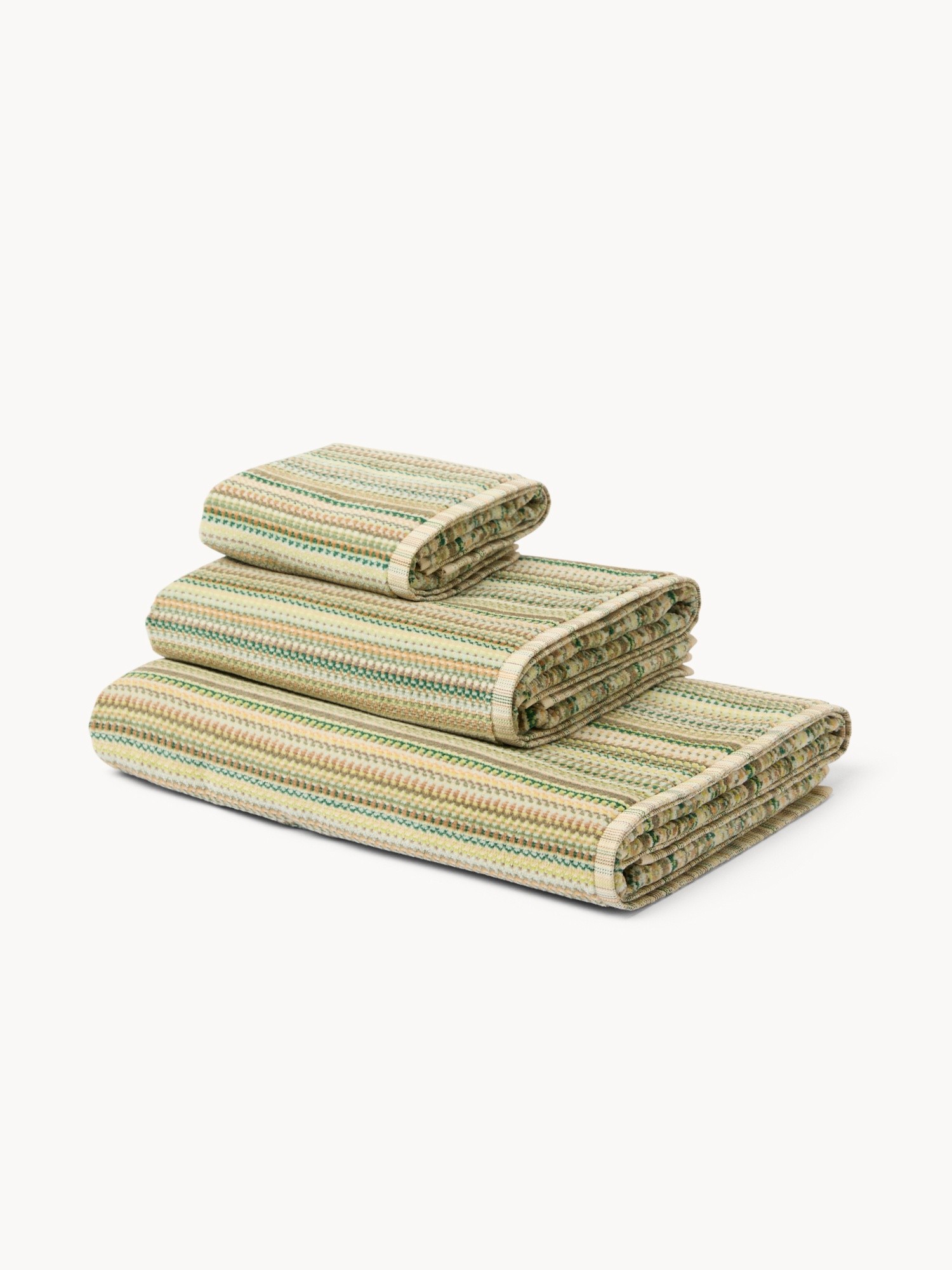 Asciugamano in velour di puro cotone con lavorazione jacquard a righe - Prezzo di lancio, Verde, large image number 0