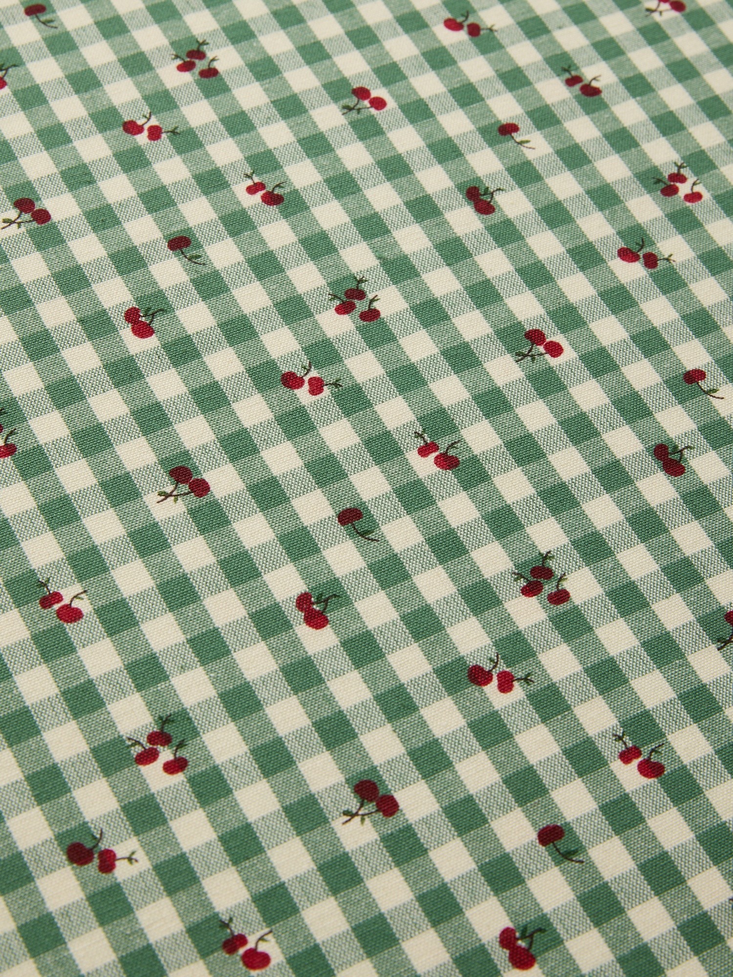 Tovaglia in puro cotone tinto filo vichy con stampa ciliegie e overlock - Prezzo di lancio, Verde, large image number 1