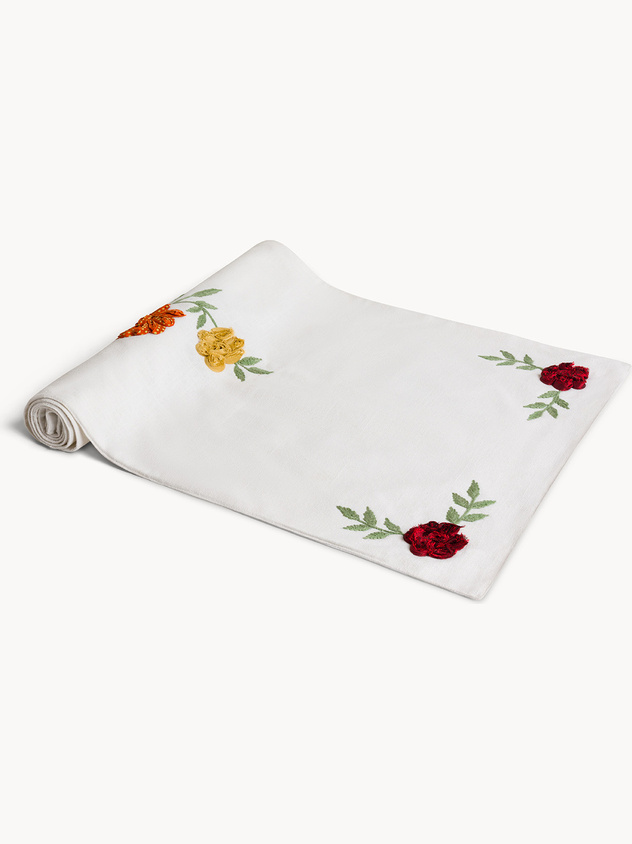 Pure cotton table runner with floral embroidery