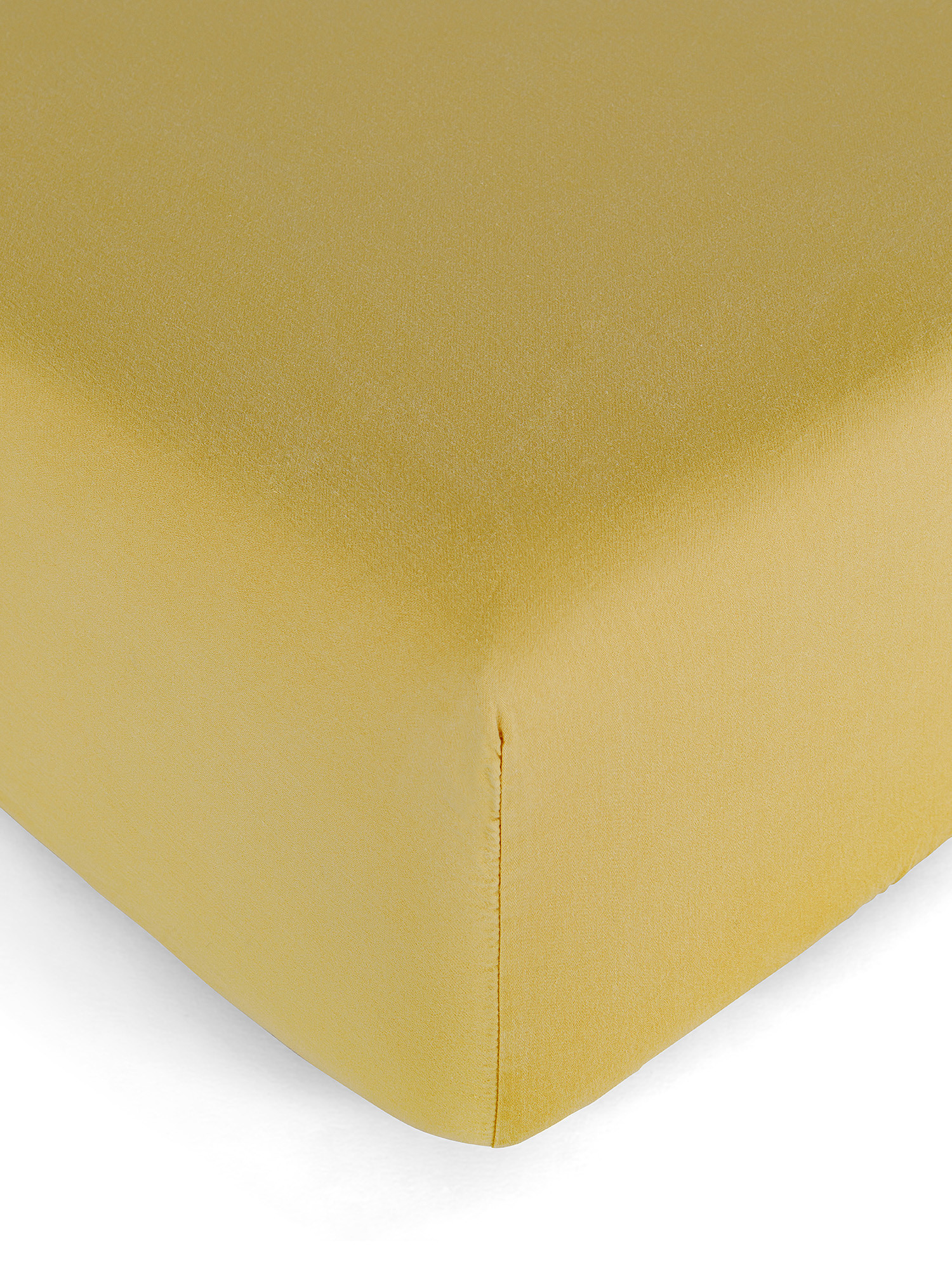 Zefiro solid color cotton satin fitted sheet, Dark Yellow, large image number 0