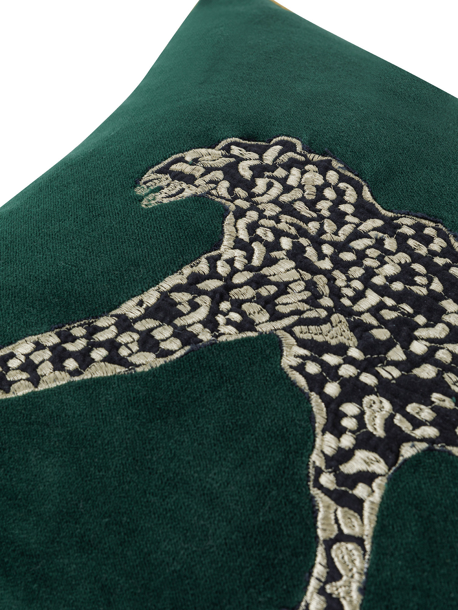 Cuscino in velluto ricamo leopardo 35x50 cm, Verde, large image number 2
