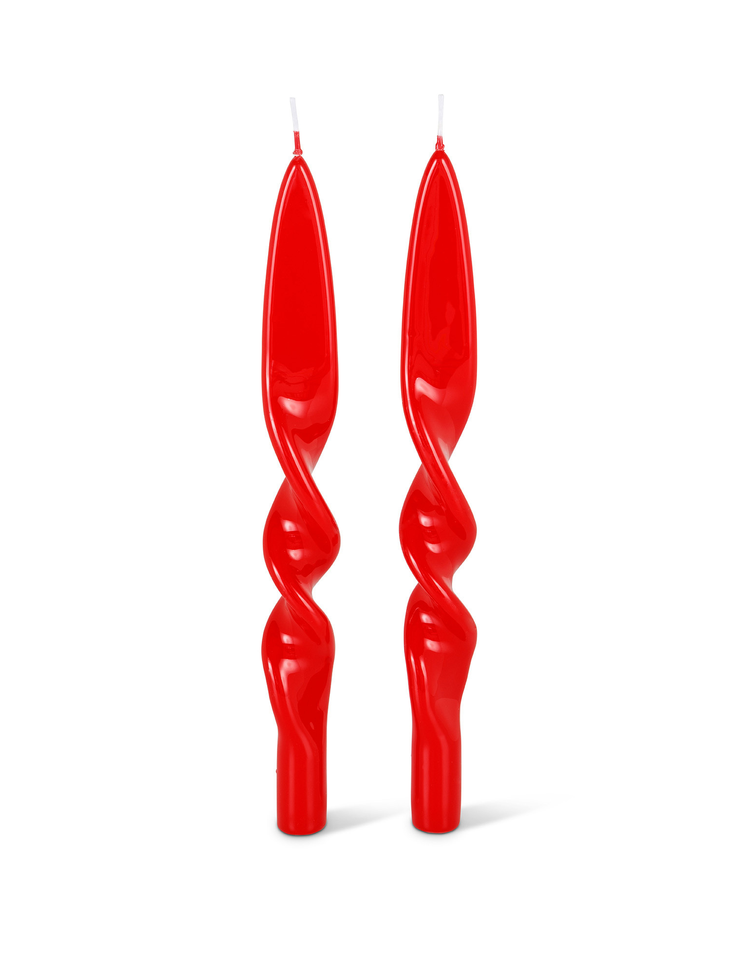 Set of 2 twist candles in lacquered wax made in Italy, Red, large image number 0