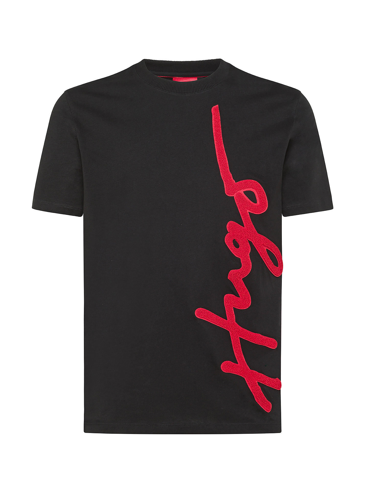 Hugo - T-shirt with embroidered logo in cotton, Black, large image number 0