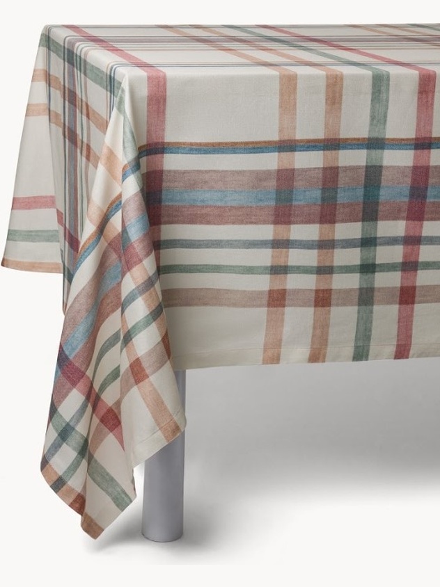 Tovaglia idrorepellente in panama di cotone con stampa check - Prezzo di lancio