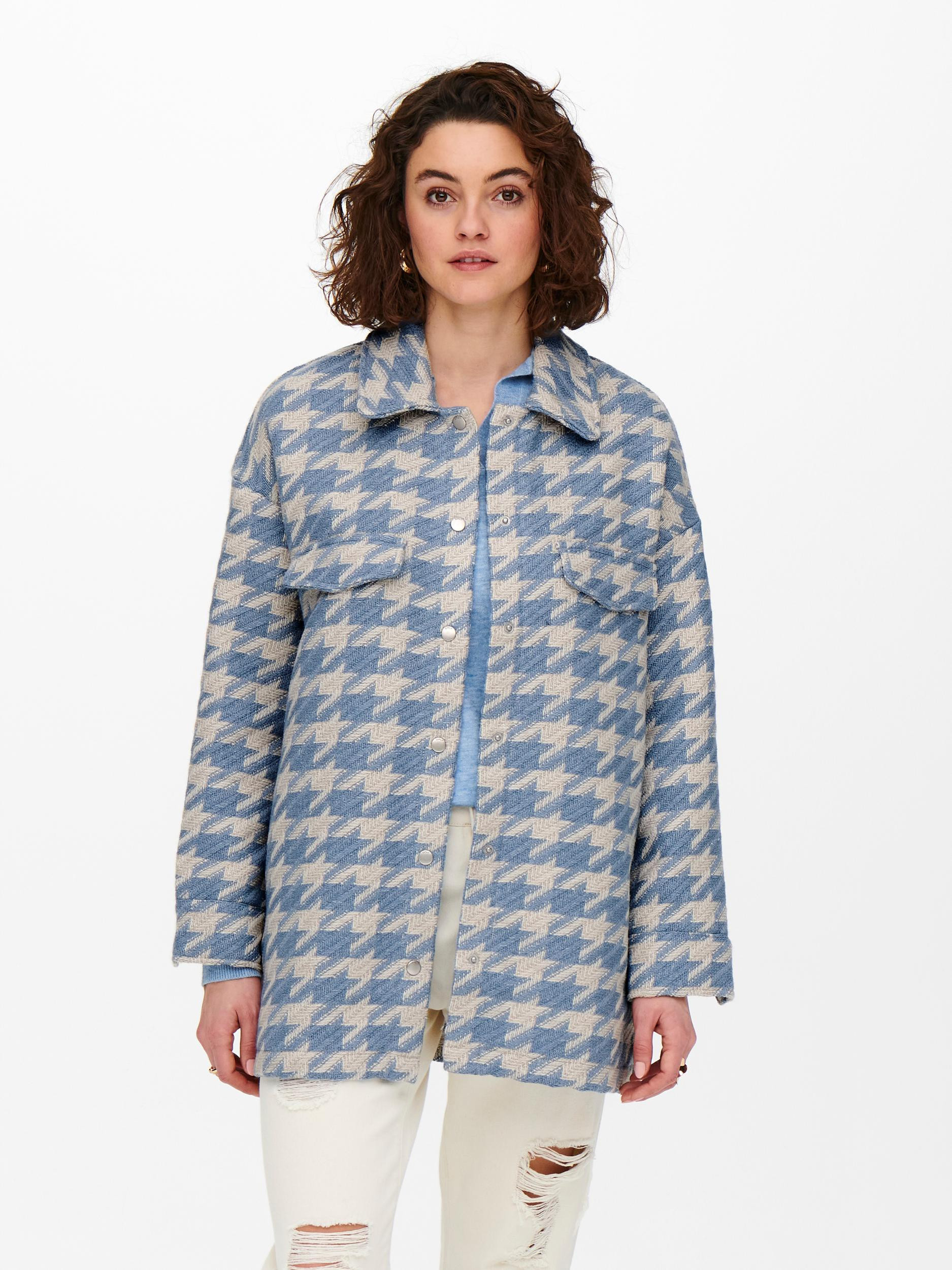 Long jacket pied-de-poule, Light Blue, large image number 2