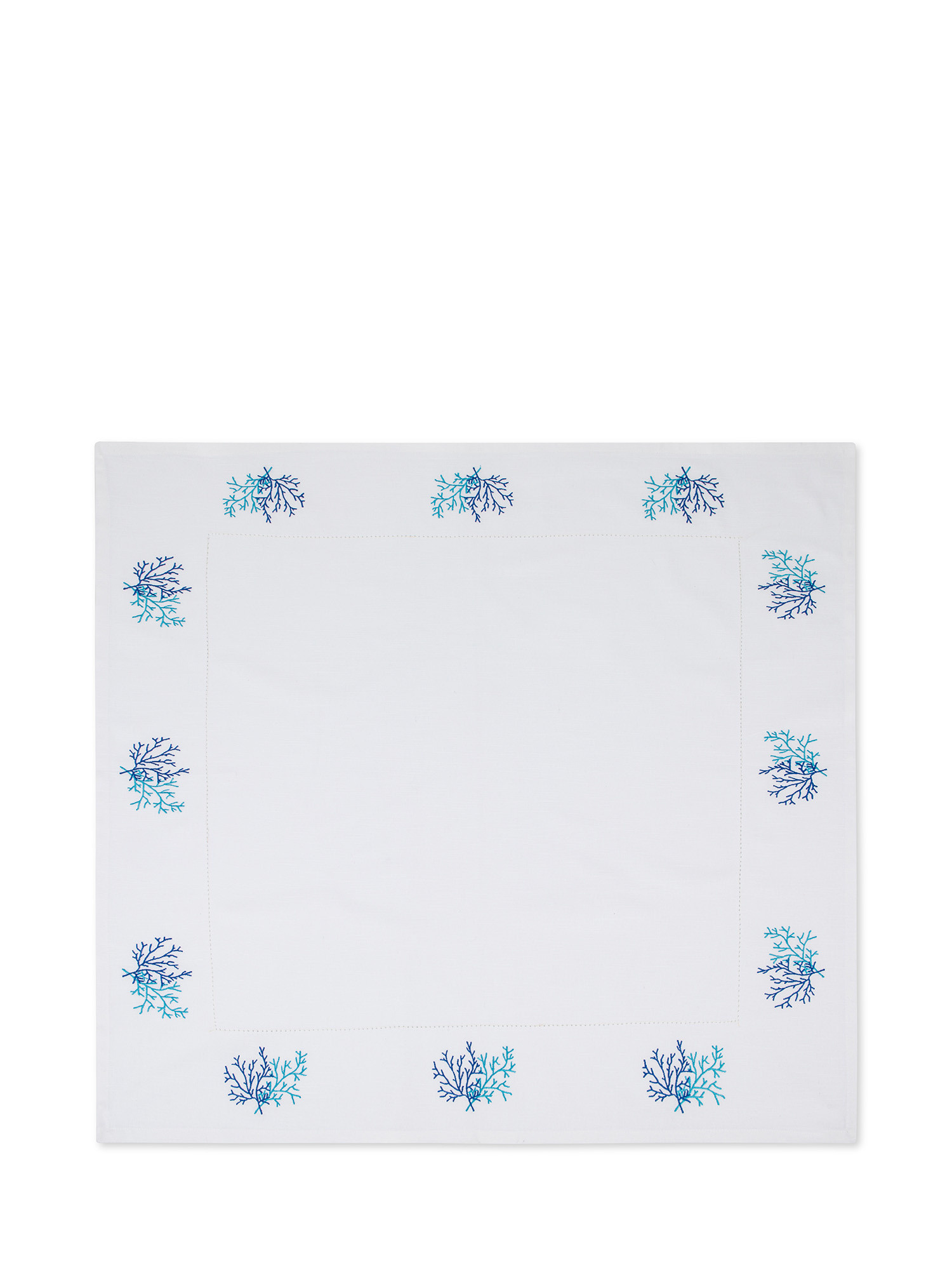 Centerpiece in pure slub cotton with ajour hem and coral embroidery., White / Blue, large image number 0