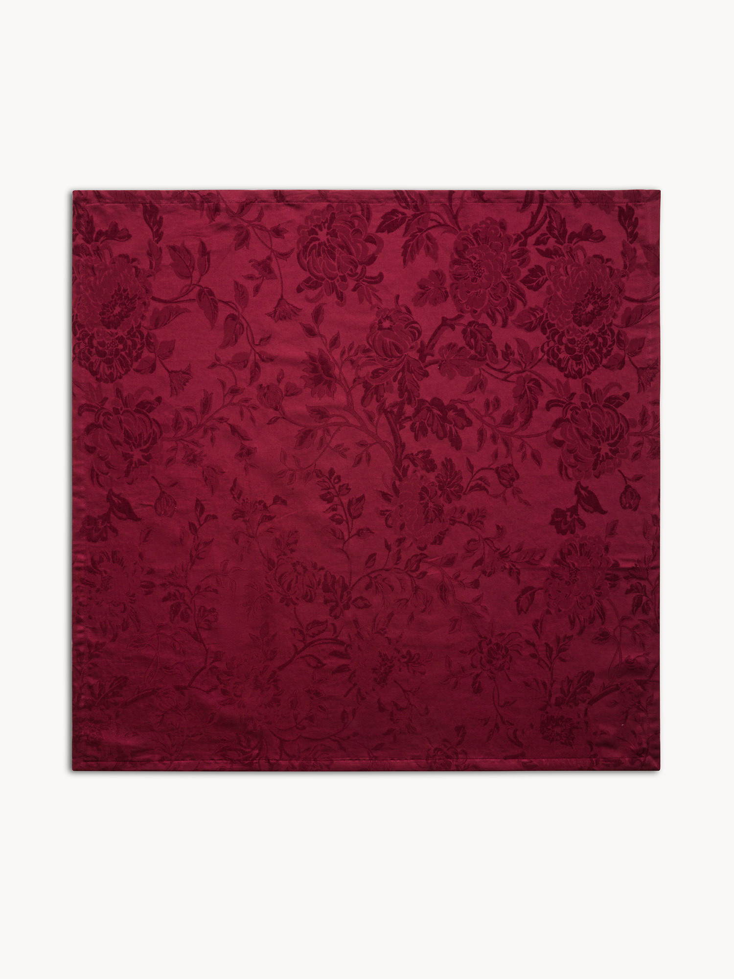 Centrotavola in cotone e lino jacquard motivo floreale, Rosso bordeaux, large image number 0
