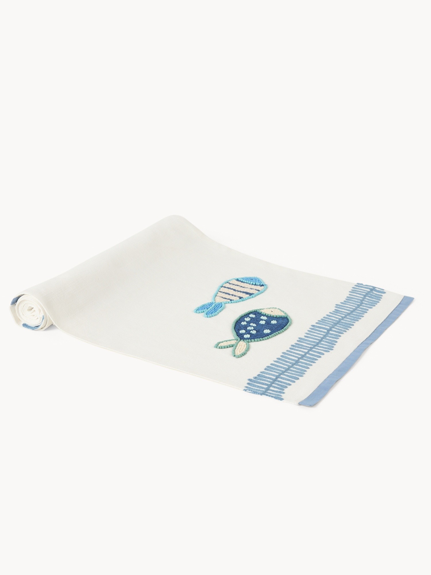 Pure cotton table runner with nautical embroidery - Introductory price, White / Blue, large image number 0