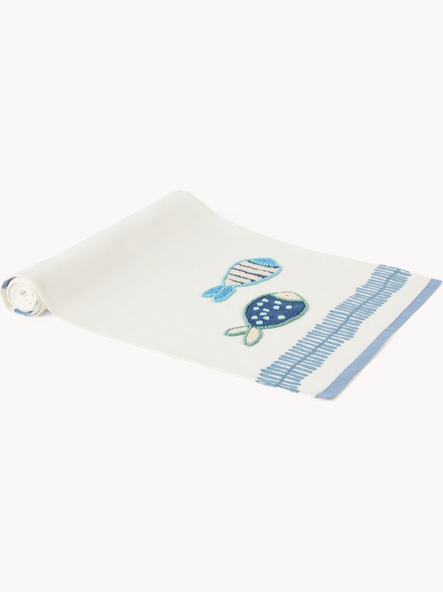 Pure cotton table runner with nautical embroidery - Introductory price