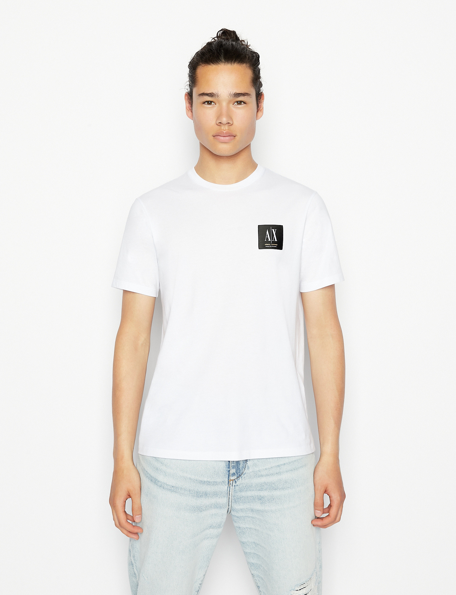 Armani Exchange - T-shirt regular fit in cotone organico con logo, Bianco, large image number 3