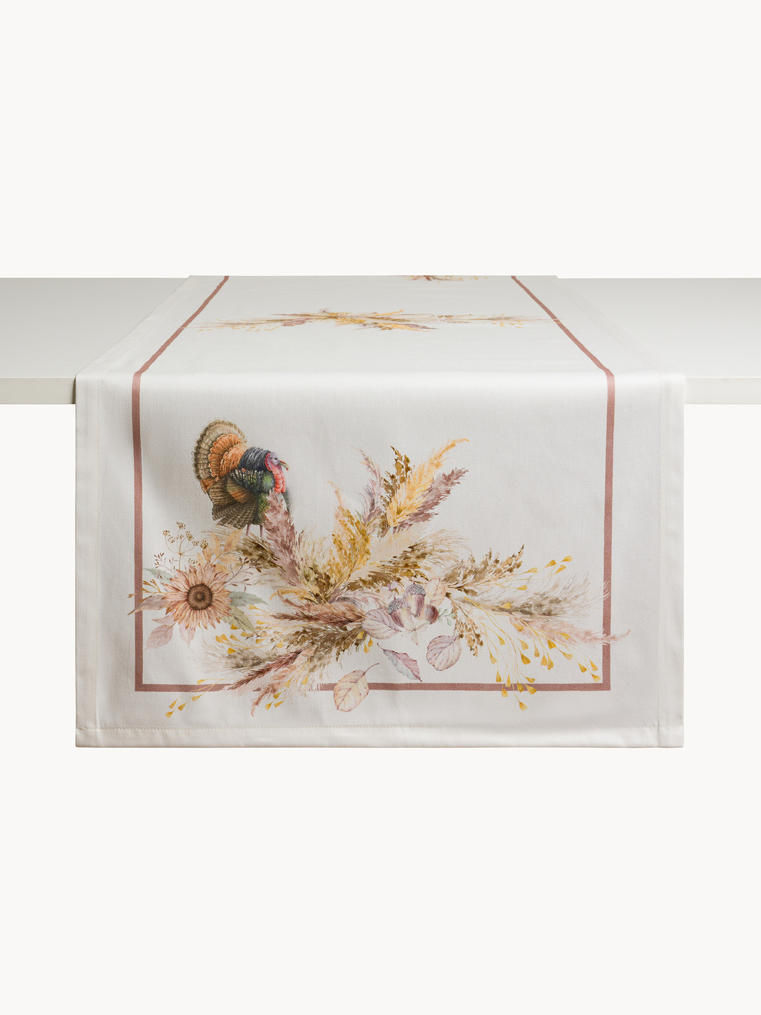Pampas table runner by Tessitura Randi in printed pure cotton drill, White, large image number 1