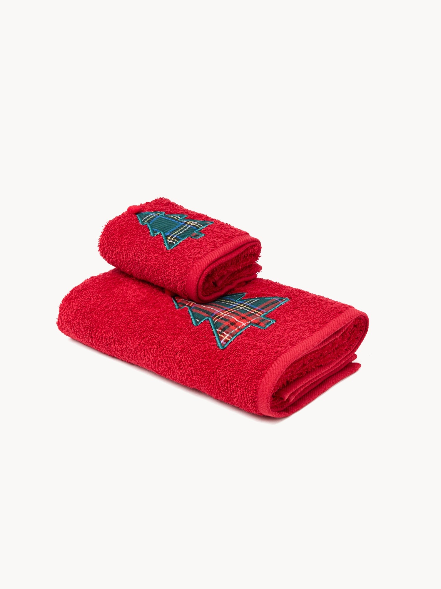 Set of 2 terry towels,Christmas tree design, Red, large image number 0
