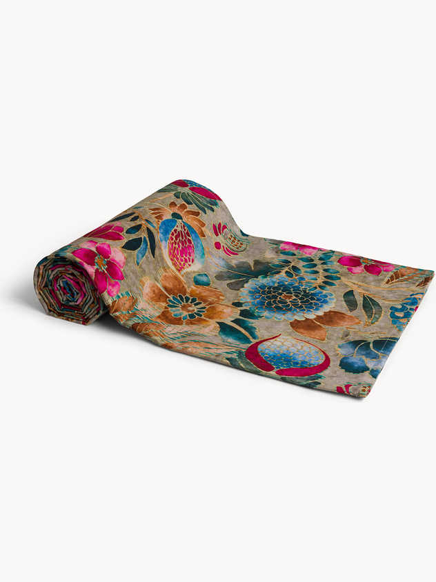 Cotton panama throw with floral print