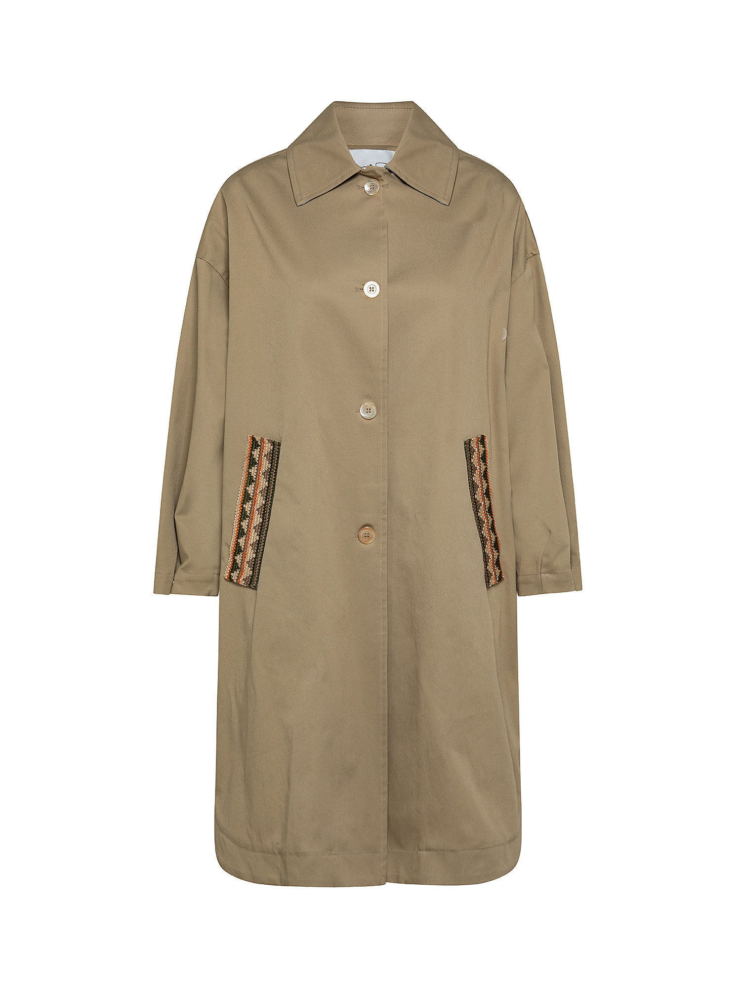 Trench con passamaneria etnica, Beige, large image number 0