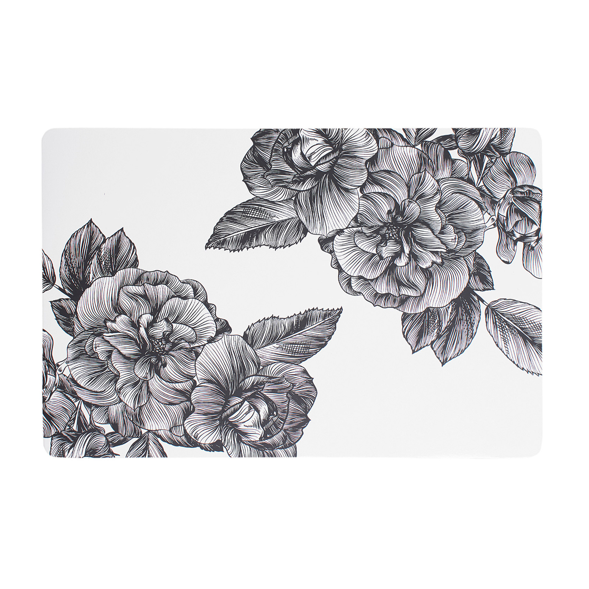 PVC table mat with flower design, Black White, large image number 0