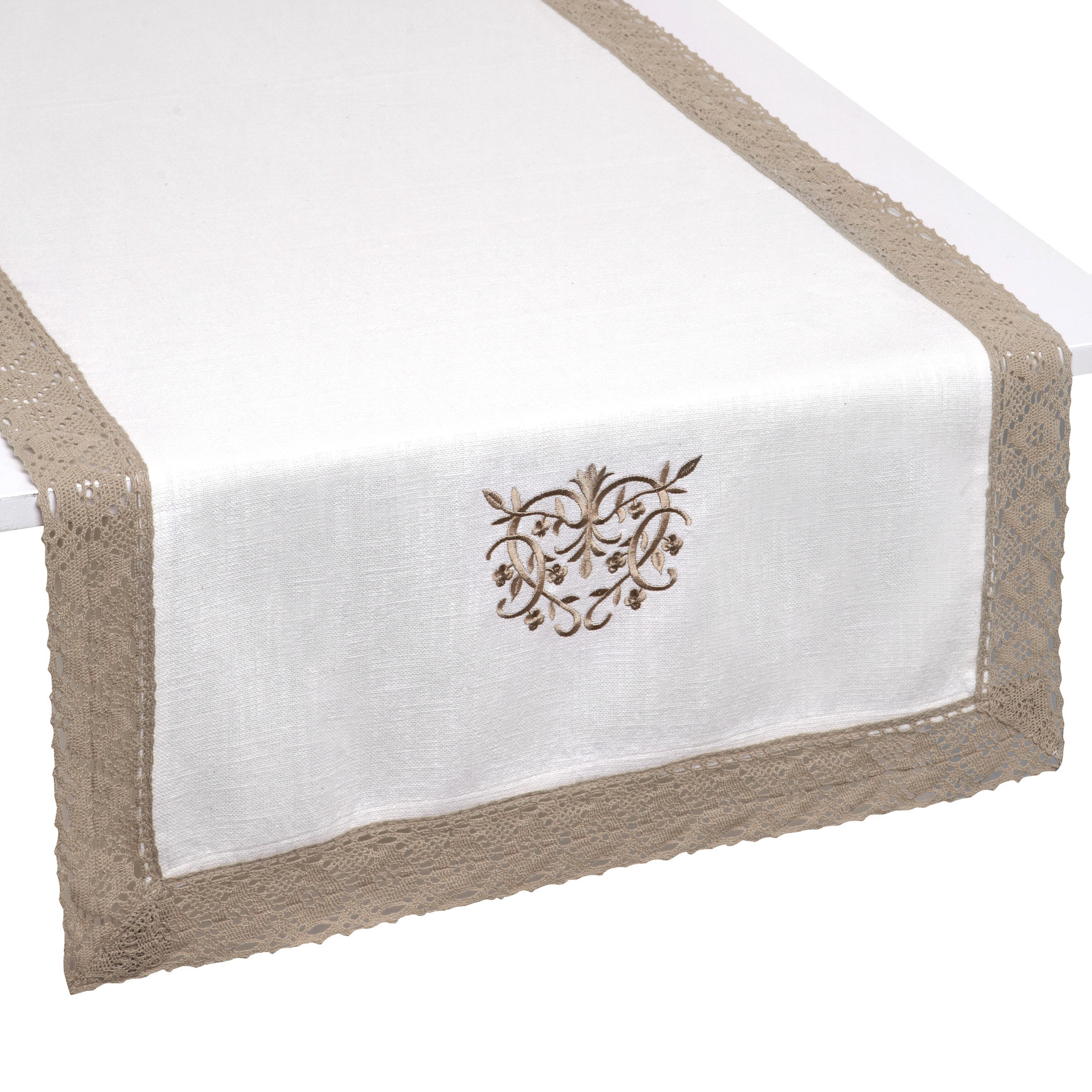 Burano Lace embroidered table runner, White, large image number 0