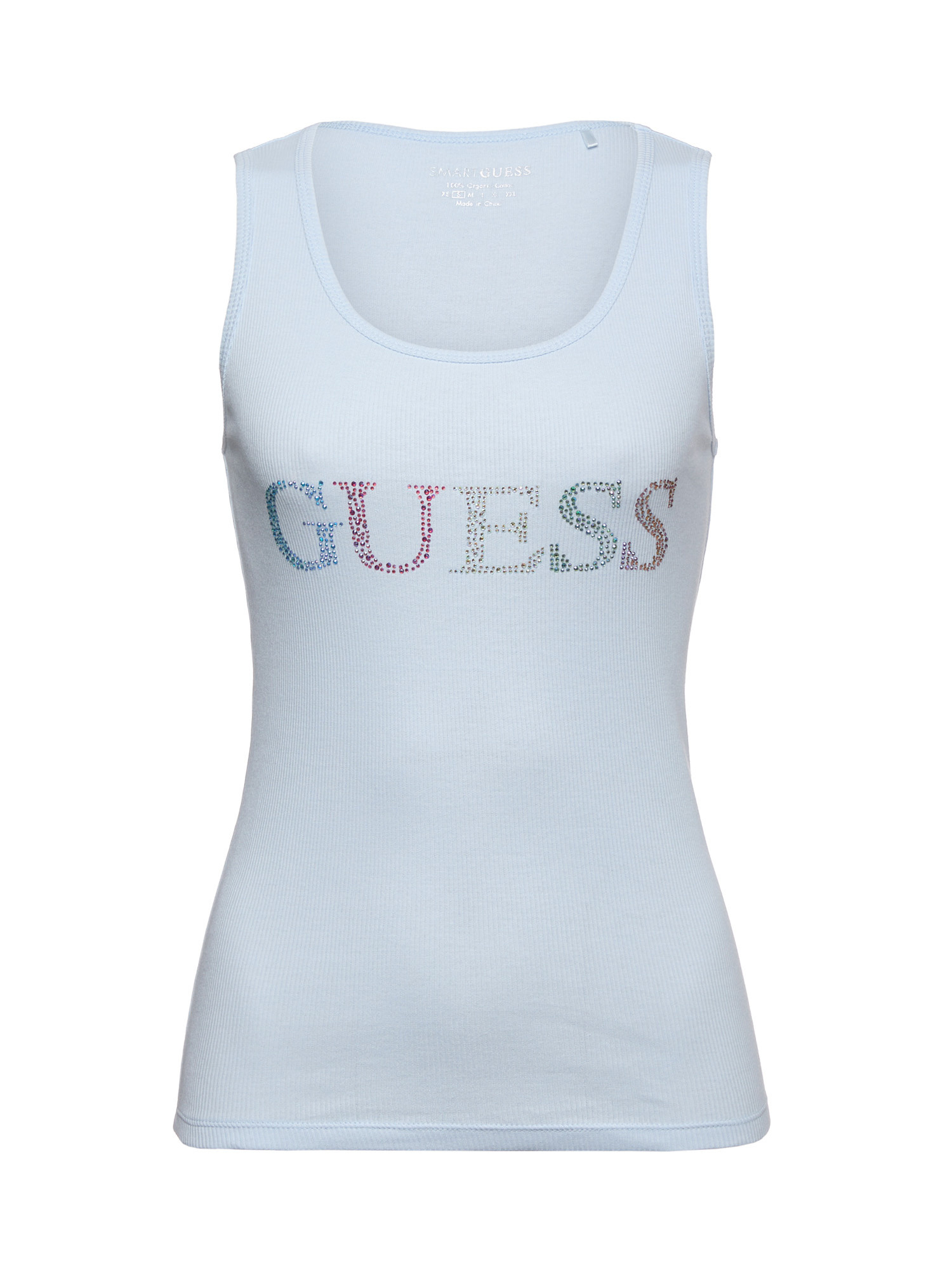 GUESS - Canotta in cotone con logo, Azzurro, large image number 0