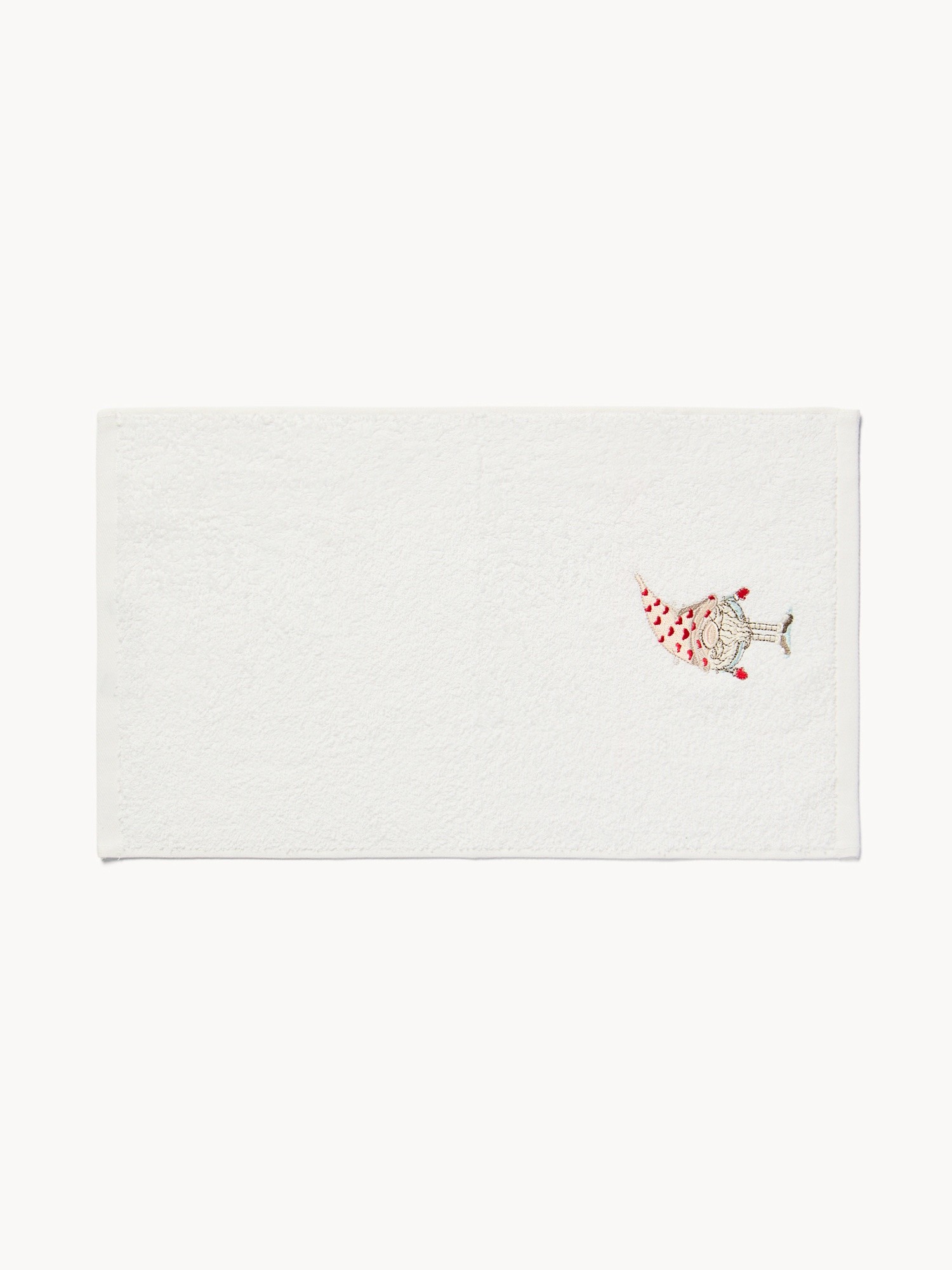 Set 2 asciugamani in spugna di cotone con ricamo gnomo natalizio, Bianco, large image number 1