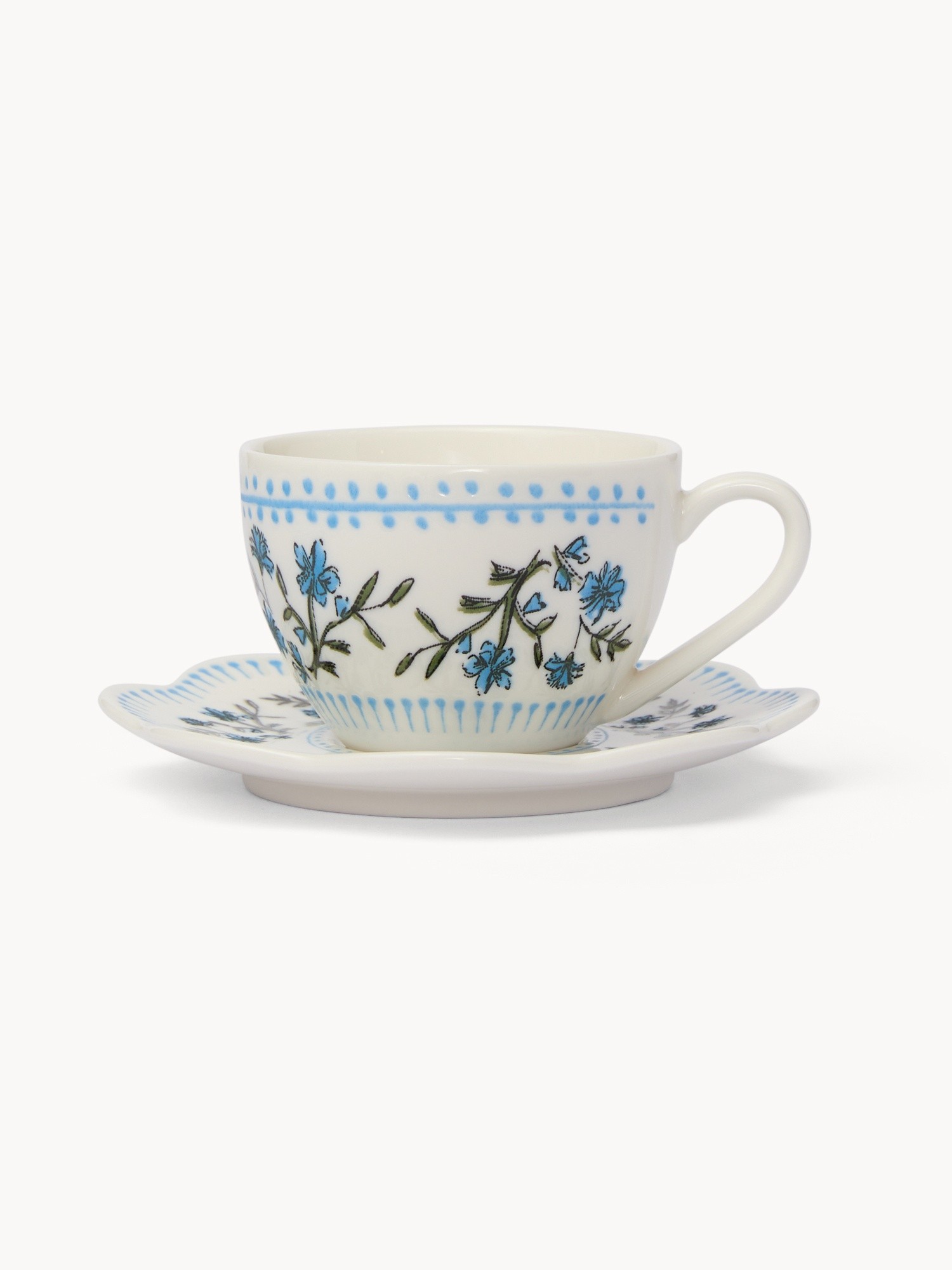 Tazza caff&egrave; in porcellana motivo fiorellini, Bianco/Azzurro, large image number 0