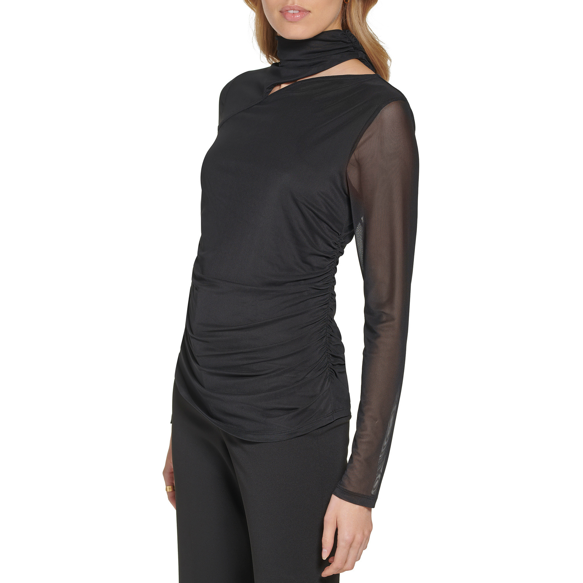 DKNY - Mesh sweater with cut out detail, Black, large image number 3