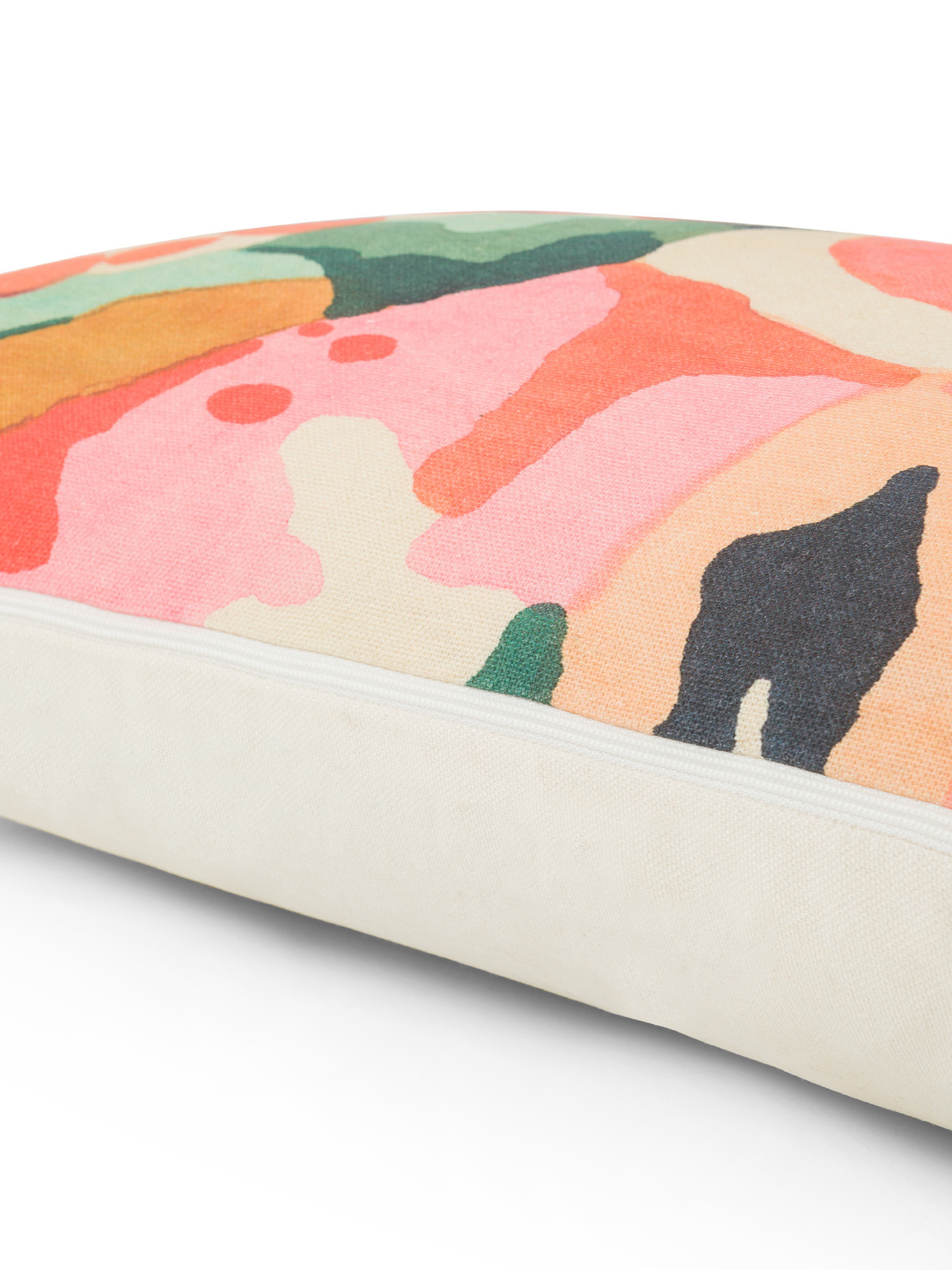Printed fabric cushion with flowers motif 35X55cm, Light Beige, large image number 2