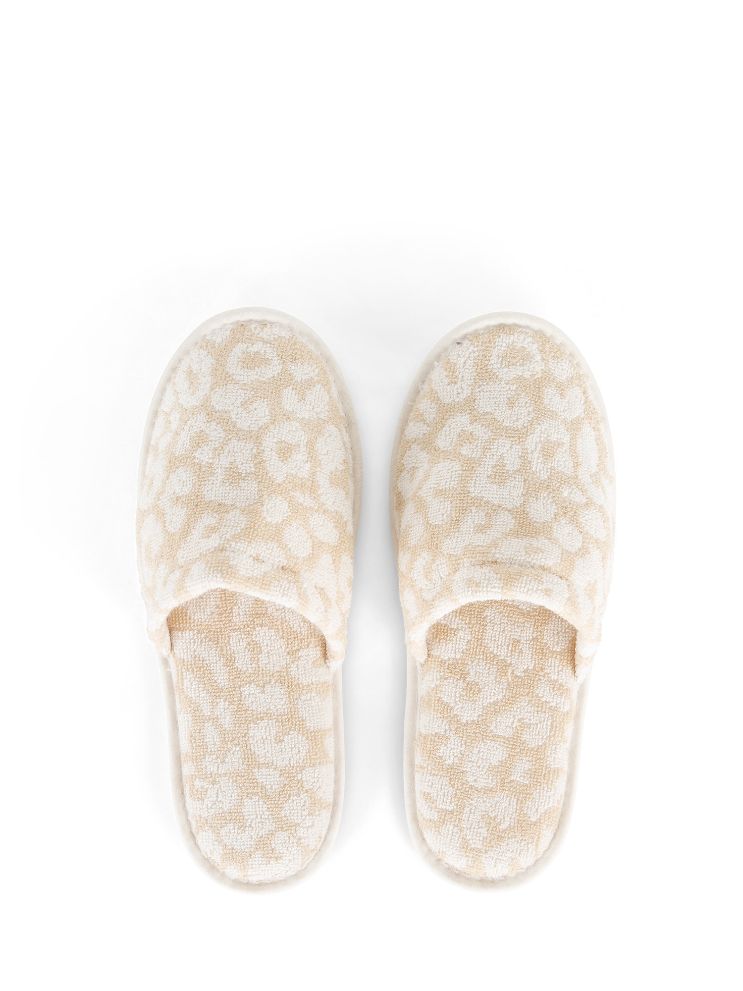 Animal print jacquard cotton terry slippers, Cream, large image number 0