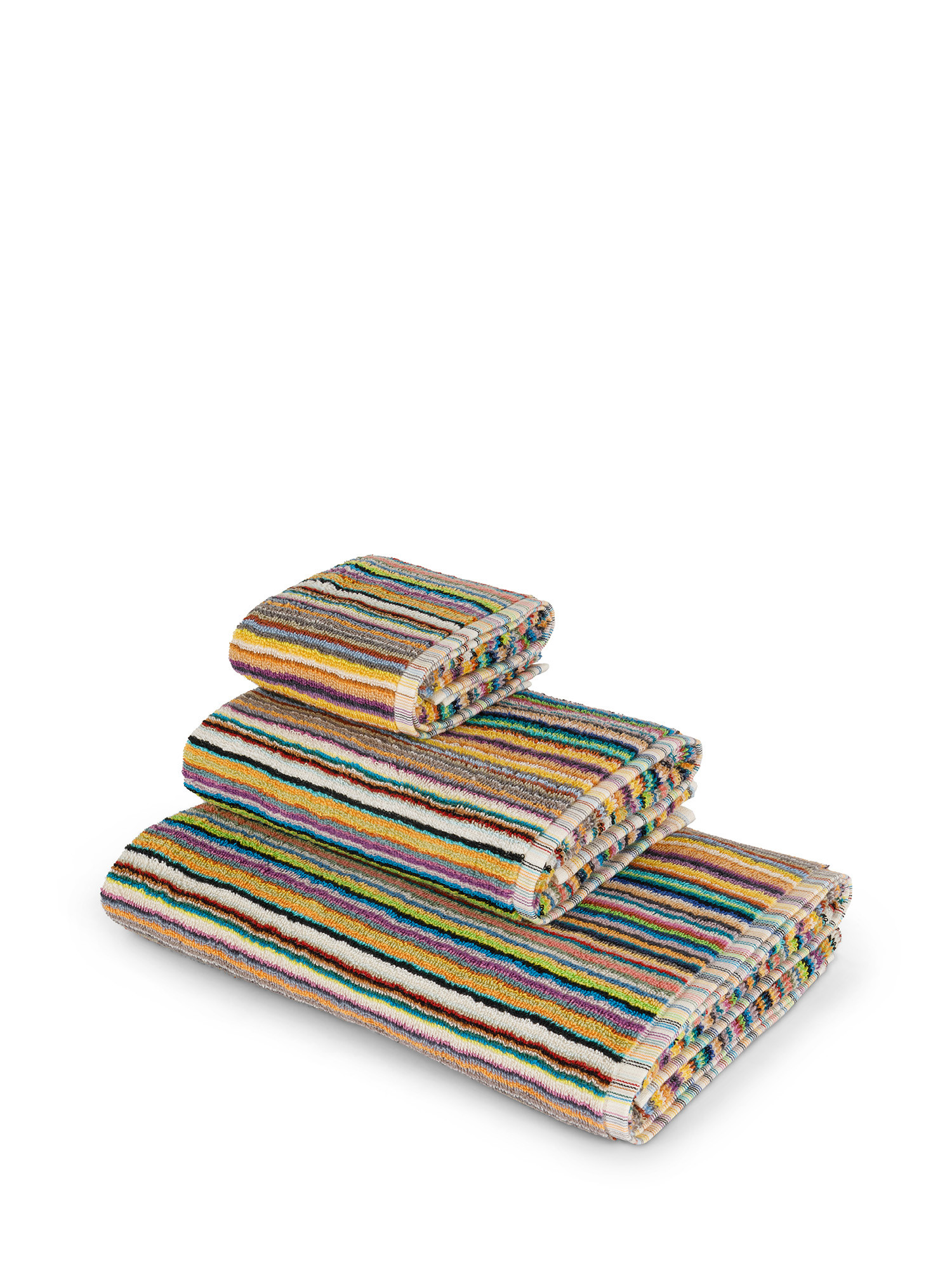 Asciugamano in spugna di cotone tinto in filo  jacquard a righe, Multicolor, large image number 0