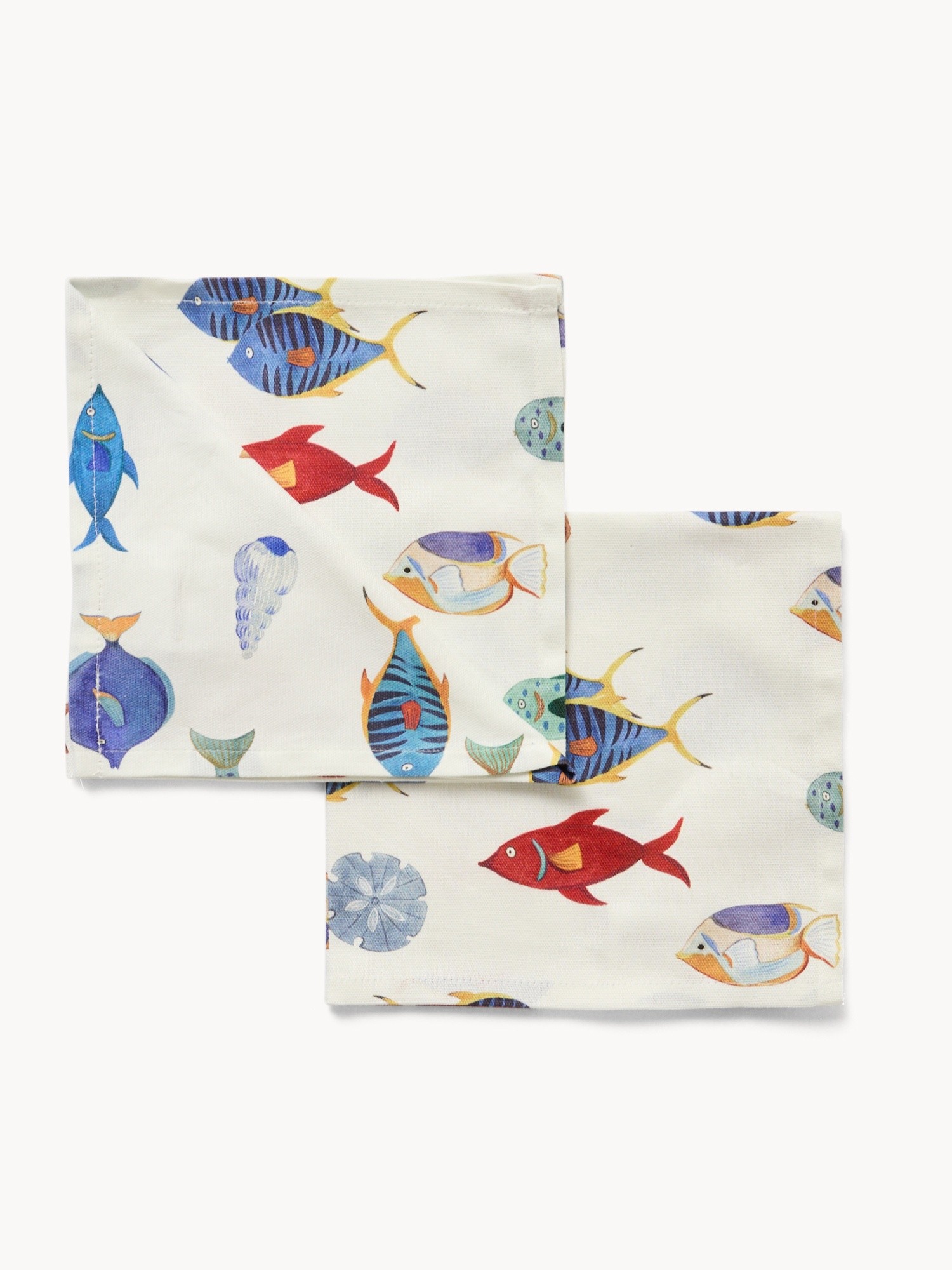Set 2 tovaglioli in twill di cotone con stampa fondale marino, Multicolor, large image number 0