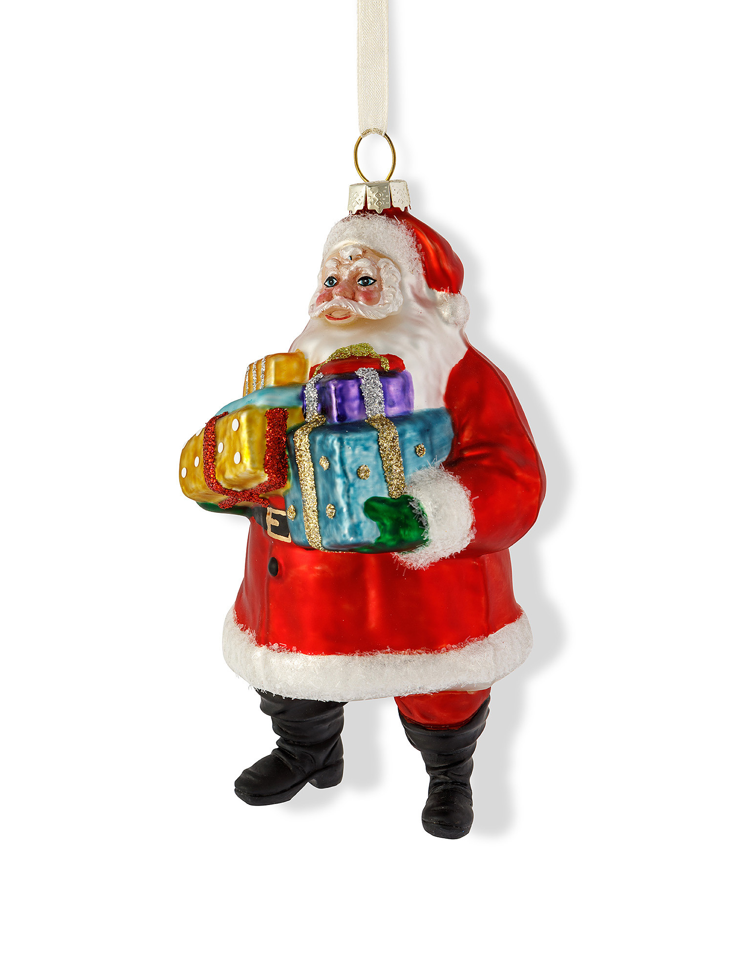 Hand-decorated glass Santa Claus tree decoration, Red, large image number 1