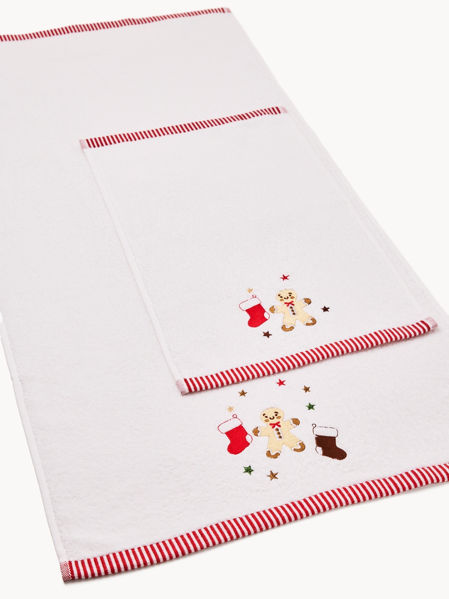 Set of 2 terry towels with gingerbread design, White, large image number 1